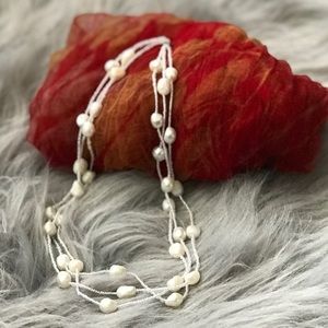 3 strand choker fresh water pearl necklace white